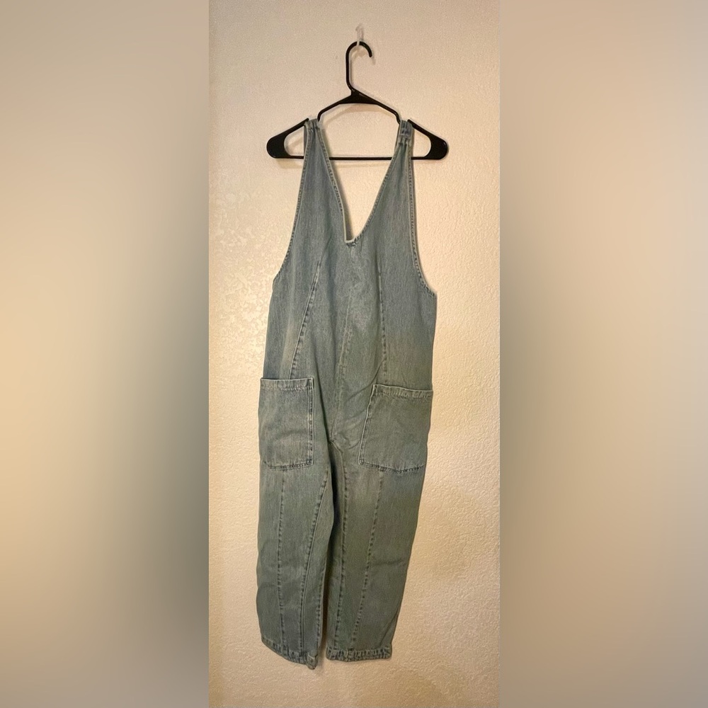We The Free (Free People) Light Blue Baggy Denim Overalls Sz L